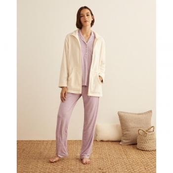 Bata coral con cierre de cremallera y bolsillos canguro