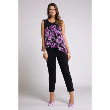 Plus Size Floral Chiffon Jumpsuit, Women, Black, Size 32, Polyester