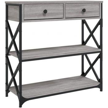 Meuble console entrée grise, métal et bois d’ingénierie – 75 × 28 × 75 cm