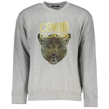 Cavalli Class Gray Designer Sweatshirt Round Neck