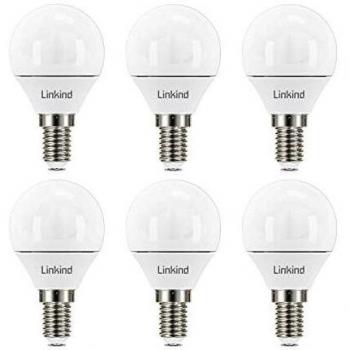 Linkind E14 LED Bulb, Dimmable P45 Golf Ball Bulbs, Small Edison Screw (SES), 5W (40W Equivalent), 5000K Daylight White, 470Lm, CE/RoHS/ErP Certified, Not Suitable for 3-Way Dimmable Lamps, 6-Pack
