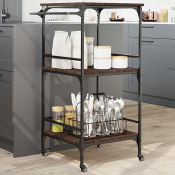 Mobile Kitchen Trolley in Brown Oak 60.5x50x105 cm