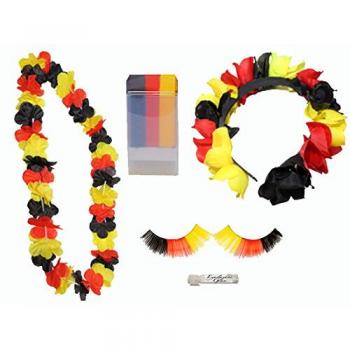 Deutschland Fan Set: Schminkstift, Blütenkette, Wimpern, Haarreifen, 1er Pack