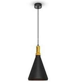 Skandinavische Pendelleuchte E27 Holz und Metall Schwarz