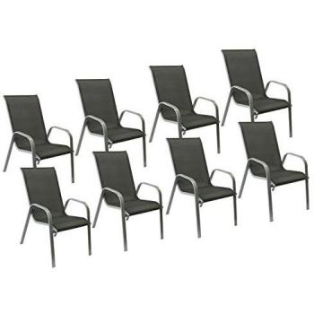 8 Chaises Marbella – Textilène gris, structure aluminium gris