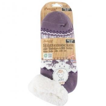 Teddy-Hüttensocken Damen – 3/4 L, Lila, Komfortsoll aus ABS, Größe 35‑42