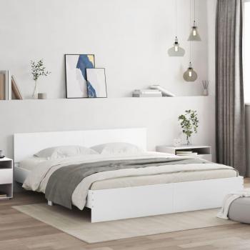 Cama com Luz LED e Cabeceira 180x200 cm na Cor Branca