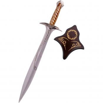 Dardo de Frodo: Espada de 75 cm con Pomo Níquel y Soporte de Madera – Replica No Oficial
