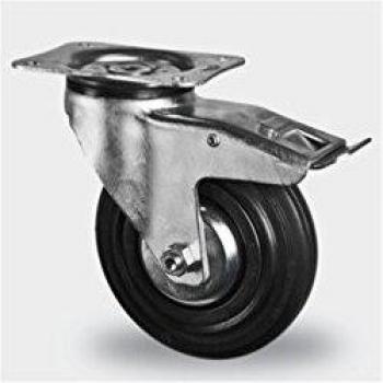 Roue D125mm avec frein en caoutchouc noir