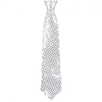 Cravate festive argentée 40 cm adulte