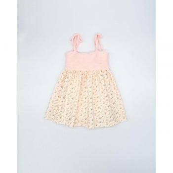 Vestido de niña de tricot y falda de flores rosas