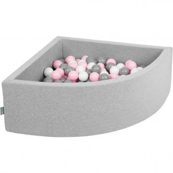 KiddyMoon Piscina di Palline Angolare 90x30cm con 200 Palline Ø7cm, Colori Grigio/Bianco/Rosa