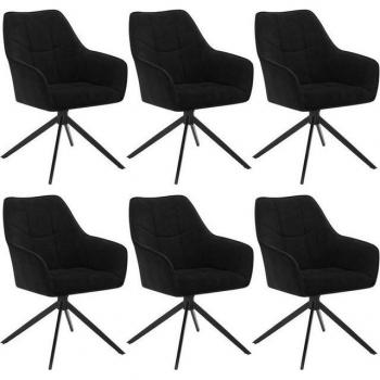 Colección Woltu: 6 sillas con patas de acero, asiento y respaldo giratorio en negro
