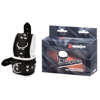XX-DREAMSTOYS Leder-Fußfessel, breite Ausführung, schwarz/weiß