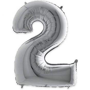 Palloncino Mylar 102 cm Forma Numero 2 Argento
