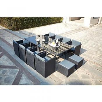 Salotto da giardino 12 posti resina intrecciata nero/grigio