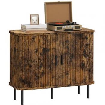 Mid‑Century Rustic Brown Sideboard – Slatted Tambour Sliding Doors