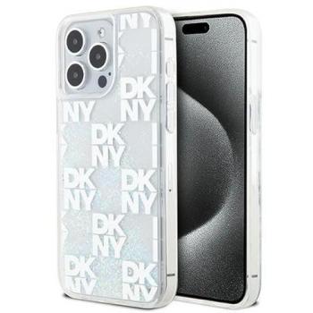 Étui rigide DKNY pour iPhone 15 Pro Max 6.7 Blanc Liquid Glitter Multilogo