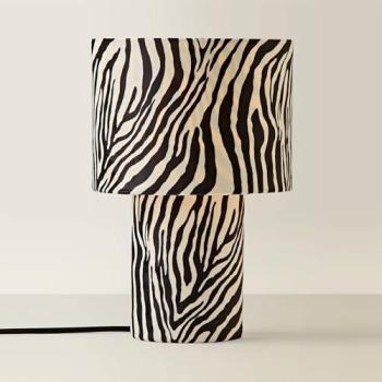 Zebra Pattern Velvet Table Lamp – White, LED Light