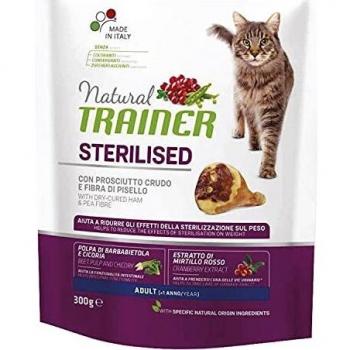 TRAINER GATTO NATURAL ADULT STERILIZZATO CON PROSCIUTTO CRUDO E FIBRA DI PISELLO DA 300 GR