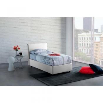 Cama individual con contenedor Brunella, revestimiento de tela, 100% Made in Italy, apertura frontal, colchón 80x190 cm incluido, color blanco