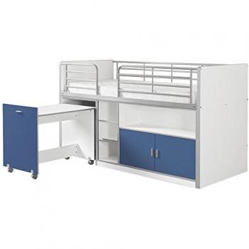 Lit combiné 90x200 cm Bonny bleu avec bureau et sommier inclus