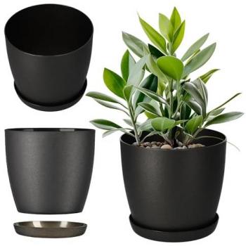 KADAX 30cm Black Matte Pot with Matching Saucer