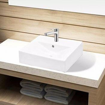 Lavabo Cuarto de Baño Rectangular Cerámica Blanco/Negro con Agujero Grifo