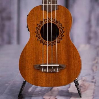 Luna Uke Vintage Mahogany Soprano Semi Acoustic Ukulele, Preamplifier