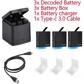 TELESIN GoPro Hero 8 Black Battery Pack with 3-Slot Charger