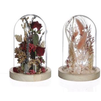 Cloche décorative verre et fleurs roses 12 cm de diamètre