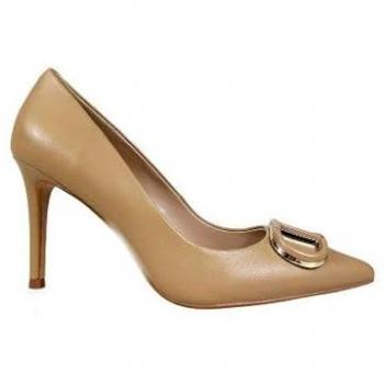 Scarpe Twinset Oval T in pelle camel, 38