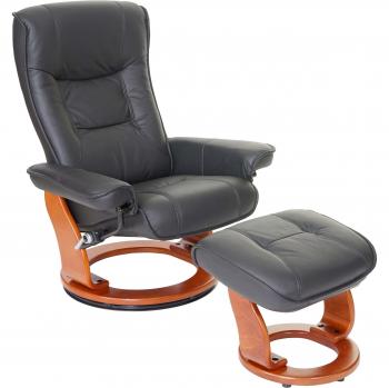 Fauteuil TV détente cuir noir, pivotant, inclinable, repose-pieds intégré