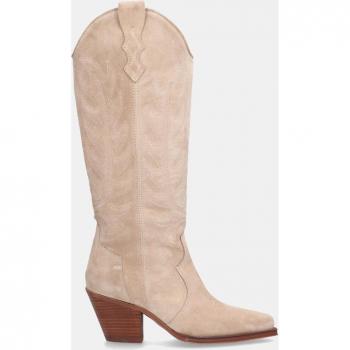 Botas de mujer tipo cowboy en piel serraje con bordados y tacón bloque