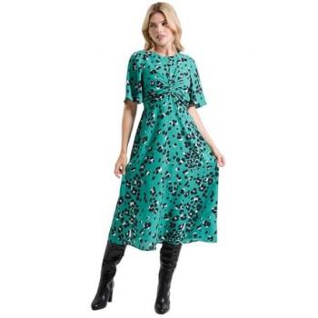 Dorothy Perkins Women’s Green Animal Twist Front Angel Sleeve Midi Dress (Size 10)