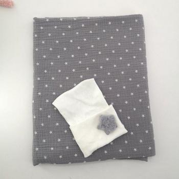Couverture pour bébé fille 0-3 mois, ensemble avec chapeau, en mousseline de coton
