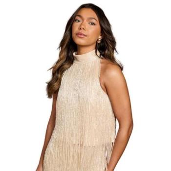 Coast Chic Champagne Fringe High Collar Top – Women, 12 US