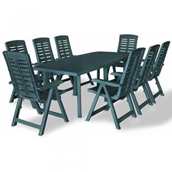 VidaXL Set da Pranzo Giardino 9 pezzi in Plastica Verde