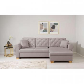 Ecksofa Home Affaire MORVILLE Recamière L‑Form – Schlaffunktion + großer Bettkasten, grau taupe, Federkern, Zierkissen