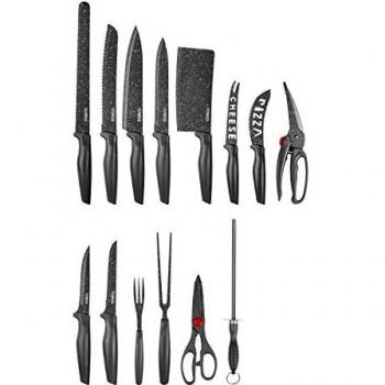 Tower Essentials Stone-Coated 24 Piece Kitchen Knife Set, Stainless Steel Blades, Gray