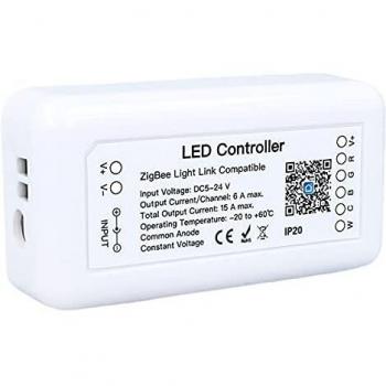 Controller Zigbee 5 Canali 12V/24V per Striscia LED RGB+CCT con App Tuya, Compatibile con Alexa, Google Home e Hue