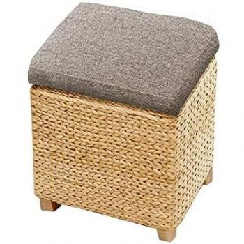 Pouf contenitore beige con cuscino grigio in fibra naturale