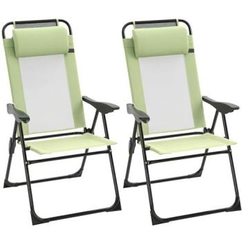 Dual Green Reclining Garden Seats – Compact Folding Camping Chairs