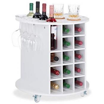 Round Wine Storage Rack with 360° Rotation, 17 Bottle Capacity, 6 Glass Holders, HxD: 56x54cm, White