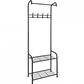 Etagère murale avec 4 crochets en métal noir pour vêtements, chaussures et accessoires, L 30 cm x P 61 cm x H 170 cm