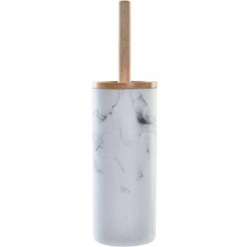 DKD Home Decor Marmeren Metaal-Toiletborstel met Harsrubber voor Witte Badkamers