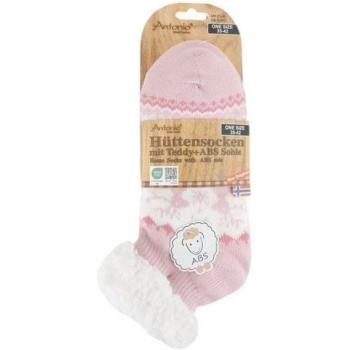 Hüttensocken für Frauen – Kuschelsocken mit Teddy-Print und rutschfester ABS‑Sohle, 3/4 Länge, Einheitsgröße 35-42