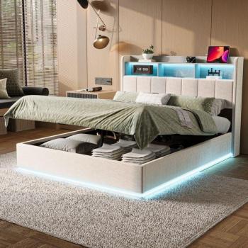 Lit avec tête de lit et port USB 160x200cm