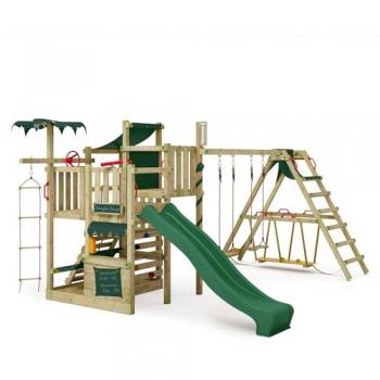 CrazyCoconut Portique en bois avec SurfSwing et toboggan vert