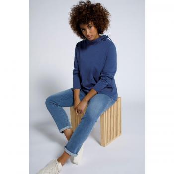 Plus Size Eco-Friendly Cotton Sweatshirt with Patch Pockets, Women, Blue, Size 16/18